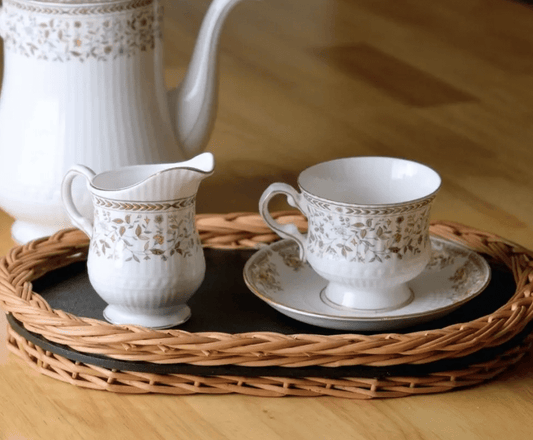 Wicker & Wood Serving Tray | Handcrafted in Kashmir