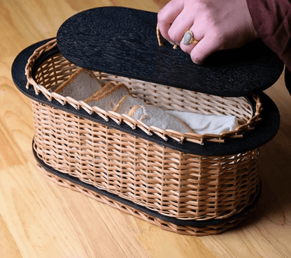 Wicker & Wood Bread Box | Handcrafted in Kashmir