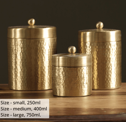 Handcrafted Pure Brass Jar with Lid | Set of 3 | Small, Medium, and Large