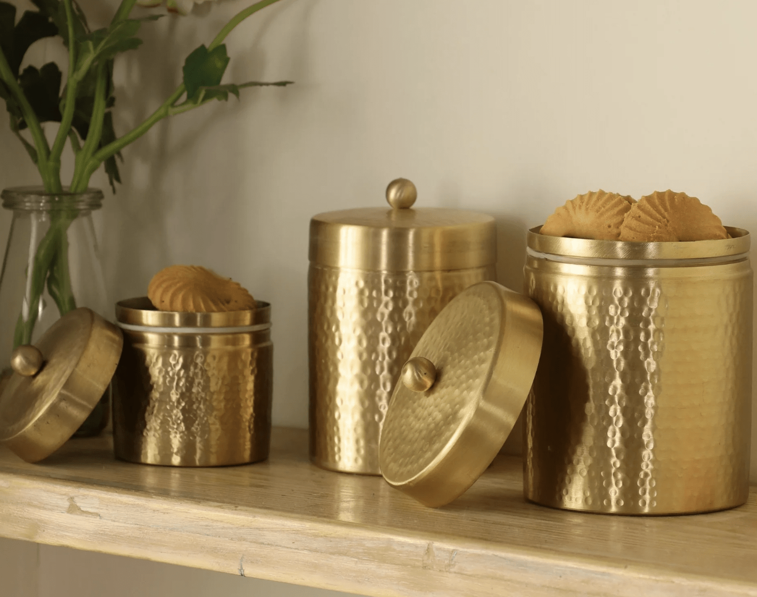 Handcrafted Pure Brass Jar with Lid | Set of 3 | Small, Medium, and Large-3