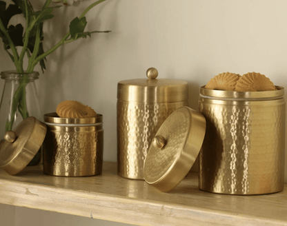 Handcrafted Pure Brass Jar with Lid | Set of 3 | Small, Medium, and Large