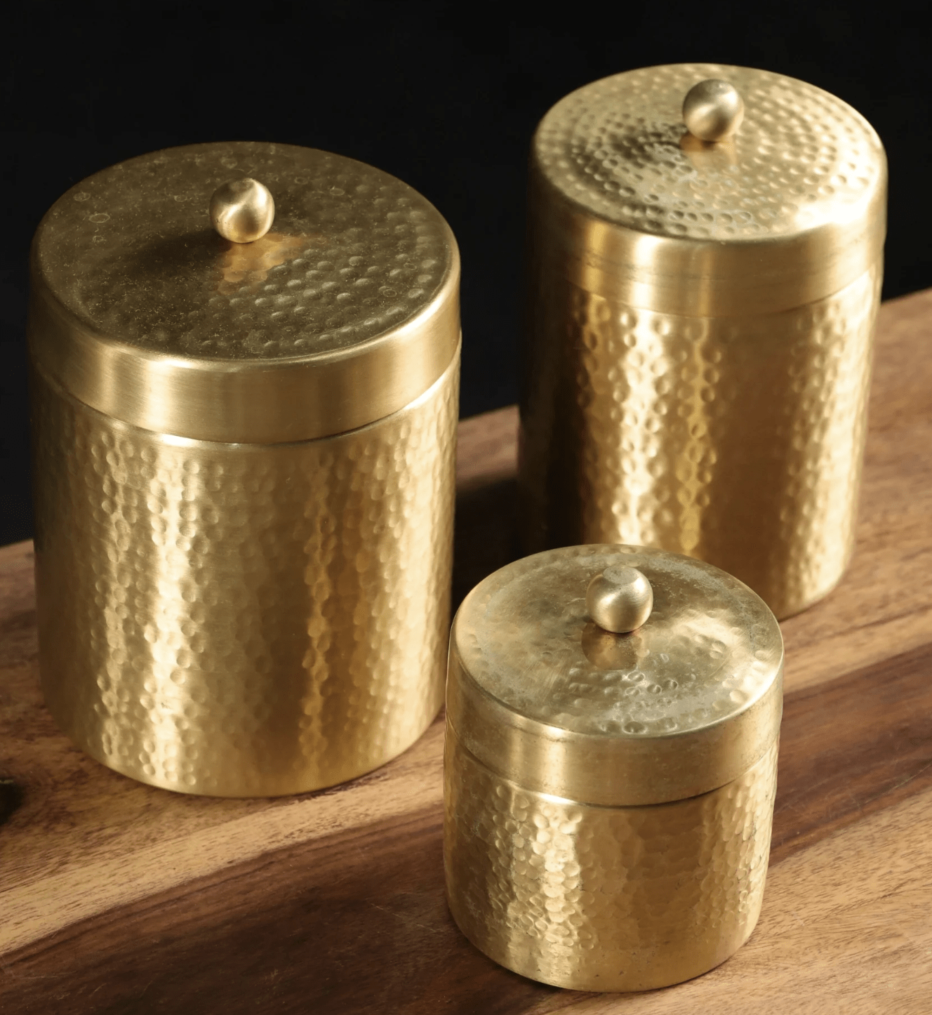Handcrafted Pure Brass Jar with Lid | Set of 3 | Small, Medium, and Large