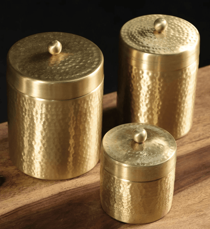Handcrafted Pure Brass Jar with Lid | Set of 3 | Small, Medium, and Large