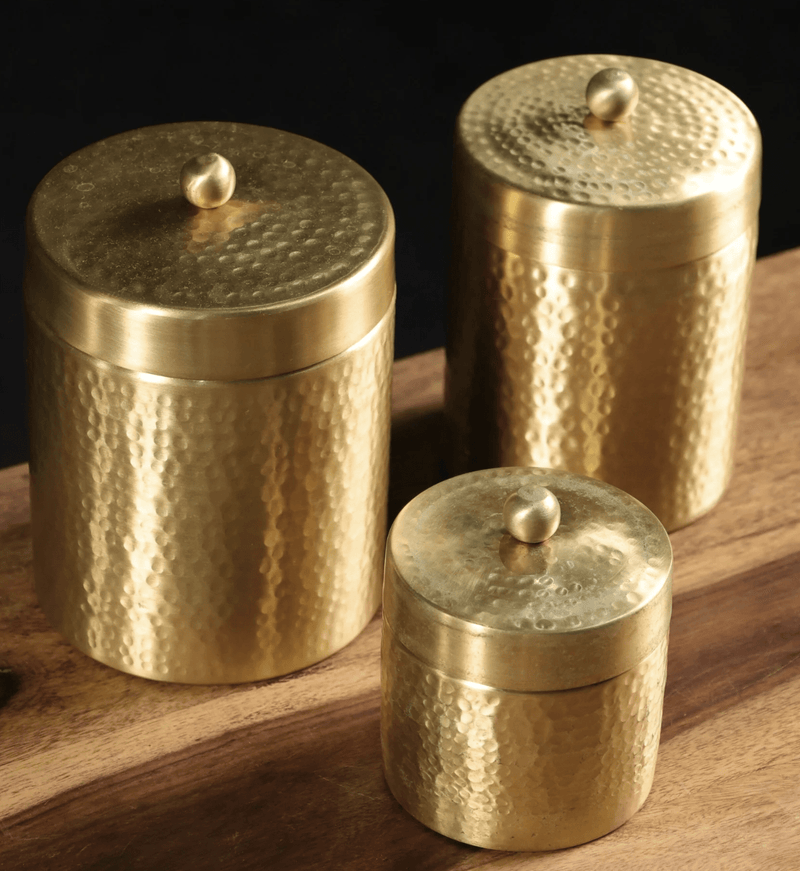Handcrafted Pure Brass Jar with Lid | Set of 3 | Small, Medium, and Large-1