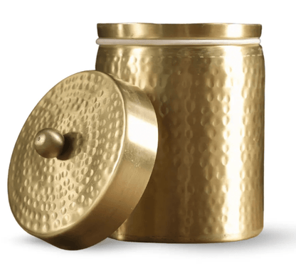 Handcrafted Hammered Brass Jar with Lid | Large: 4" Diameter, 5" Height