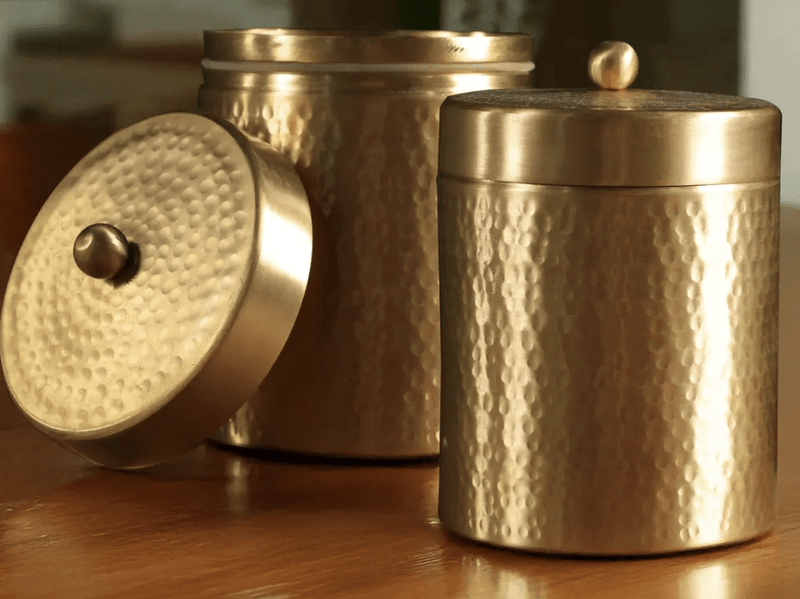 Handcrafted Hammered Brass Jar with Lid-1