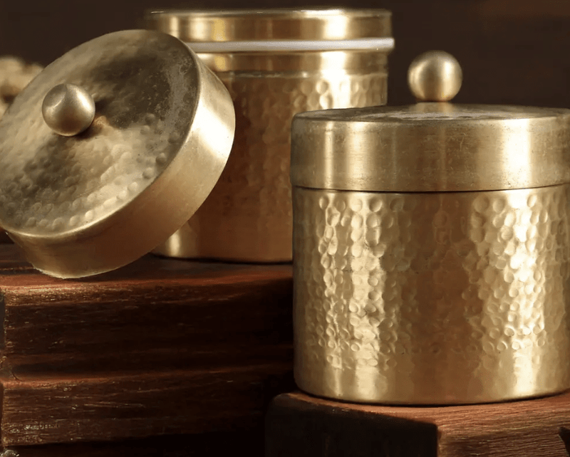 Handcrafted Hammered Brass Jar with Lid | Small: 3" Diameter, 3" Height-1