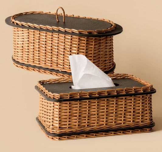 Wicker & Wood Bread Box & Tissue Box Combo | Handcrafted in Kashmir
