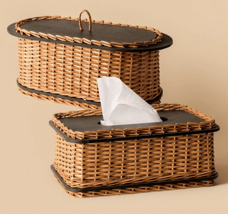 Wicker & Wood Bread Box & Tissue Box Combo | Handcrafted in Kashmir-1