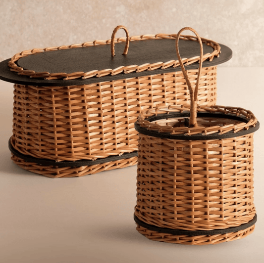 Wicker & Wood Bread Box Handcrafted & Cutlery Holder Combo | Handcrafted in Kashmir