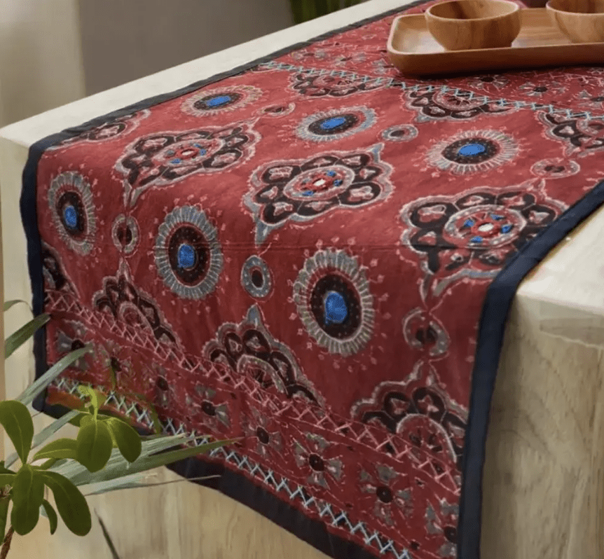 Dining Table Runner in Cotton with Block Print Red| Eco Friendly Tableware Sustainably Crafted from Pure Cotton | Handmade In India