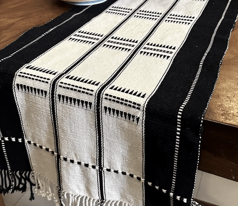 Monochrome Handwoven Striped Table Runner-1