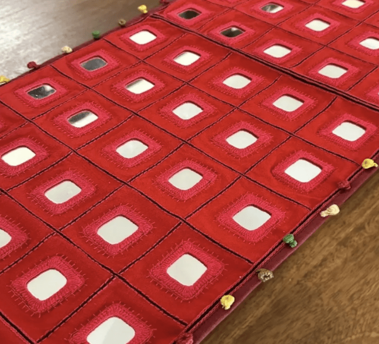 Hand Embroidered Mirror & Thread-Work Table Runners -Lambani Table Runners in Scarlet