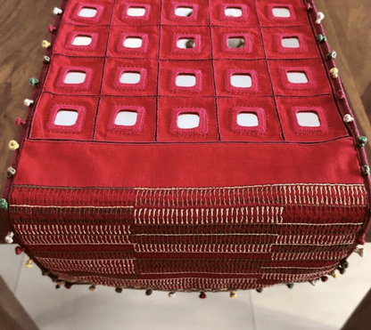 Hand Embroidered Mirror & Thread-Work Table Runners -Lambani Table Runners in Scarlet