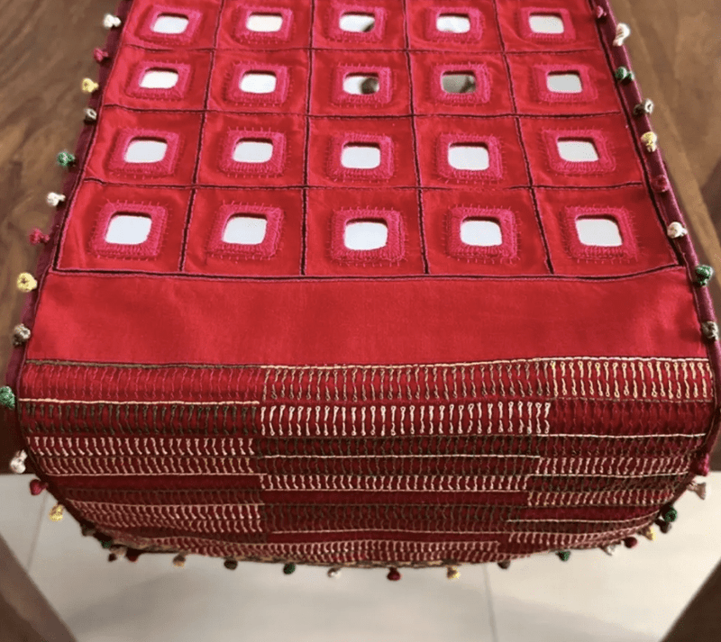 Hand Embroidered Mirror & Thread-Work Table Runners -Lambani Table Runners in Scarlet-1