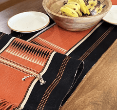 Tangerine Striped Handwoven Table Runner-2