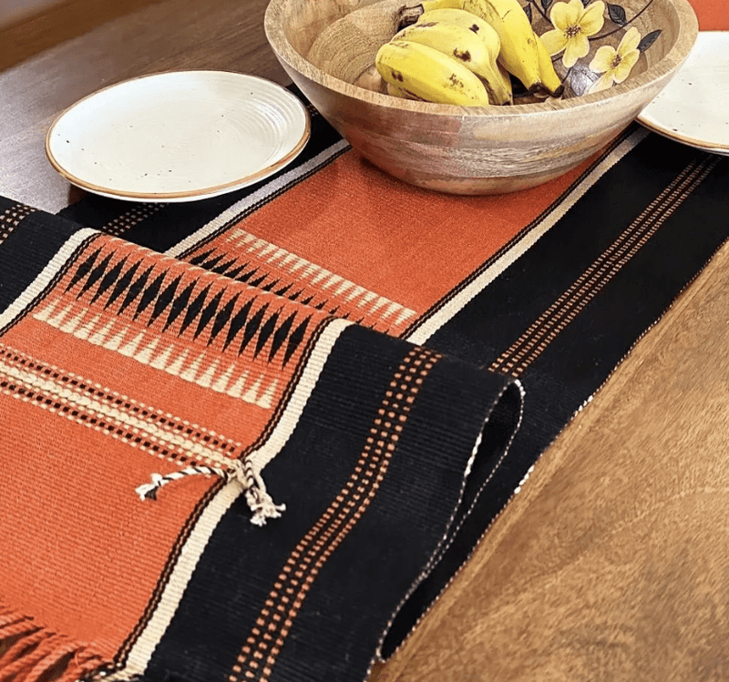 Tangerine Striped Handwoven Table Runner-2