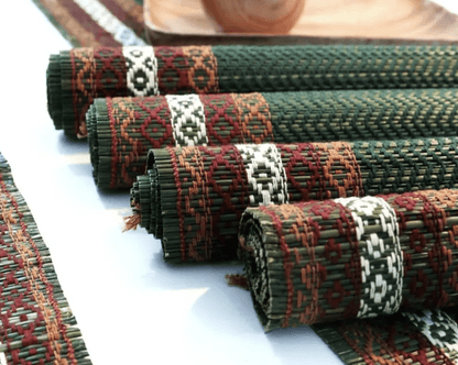Handmade Dining Table Mats and Table Runner in Green (Set of 6/4) | Eco Friendly Tableware Sustainably Handwoven from Natural Grass