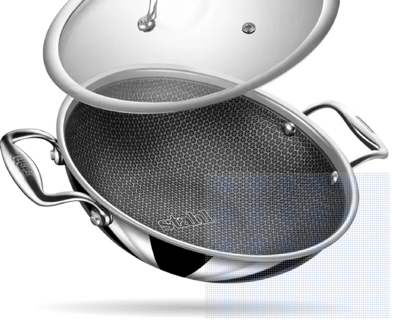 Stahl Artisan Hybrid Triply Non Stick Kadhai 20 cm diameter with Lid 1.6 L capacity  (Stainless Steel, Non-stick, Induction Bottom)-1