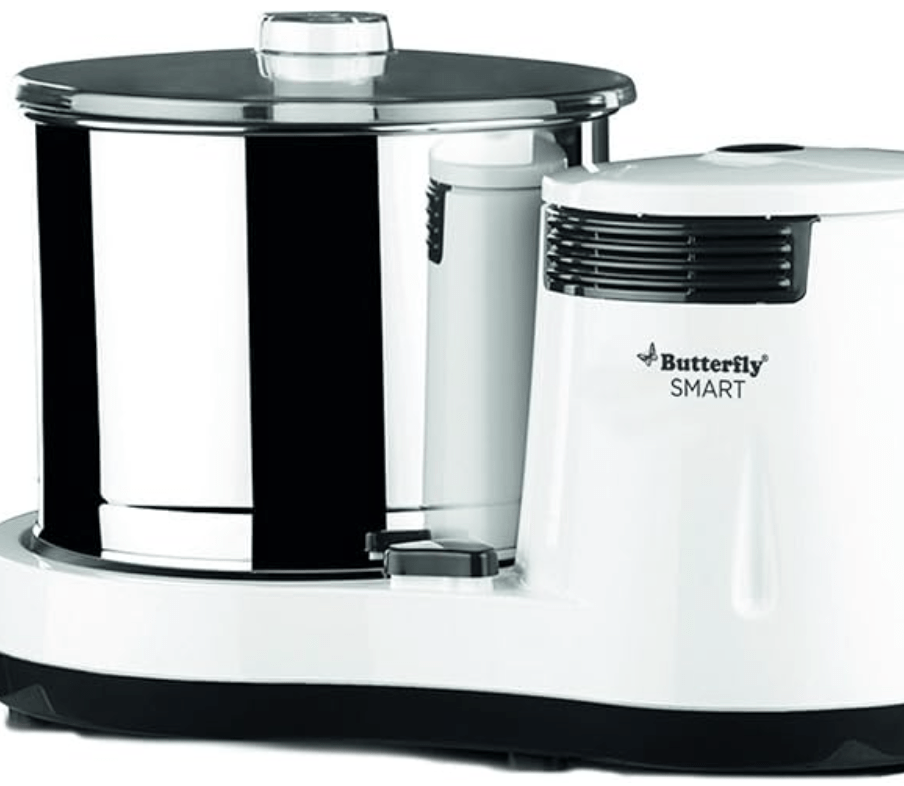 Butterfly Smart 2 Litres Table-Top Wet Grinder|150 Watts|Shockproof ABS Body| Coconut Scrapper Attachment|2 stones with 4-Way Grinding| Stainless Steel Drum | 2 Years Manufacturer's Warranty | White