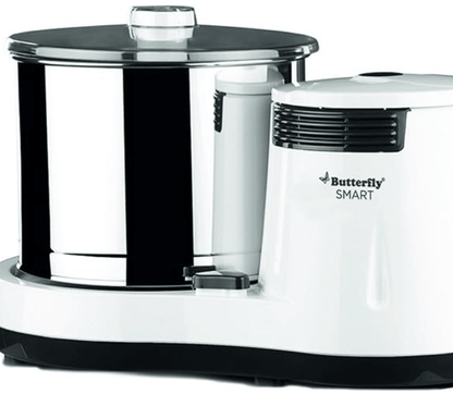 Butterfly Smart 2 Litres Table-Top Wet Grinder|150 Watts|Shockproof ABS Body| Coconut Scrapper Attachment|2 stones with 4-Way Grinding| Stainless Steel Drum | 2 Years Manufacturer's Warranty | White
