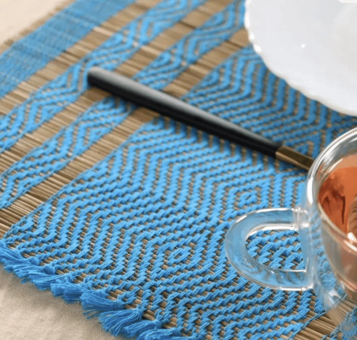 Handmade Dining Table Mats and Table Runner In Blue (Set of 6/4) | Eco Friendly Tableware Sustainably Handwoven from Natural Grass