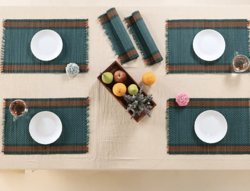 Handmade Dining Table Mats In Teal (Set Of 4/6) | Eco Friendly Tableware Sustainably Handwoven from Natural Grass