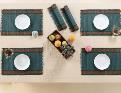Handmade Dining Table Mats In Teal (Set Of 4/6) | Eco Friendly Tableware Sustainably Handwoven from Natural Grass