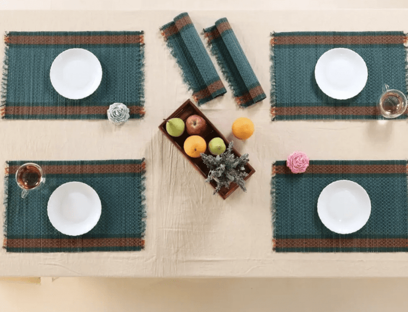Handmade Dining Table Mats In Teal (Set Of 4/6) | Eco Friendly Tableware Sustainably Handwoven from Natural Grass-2