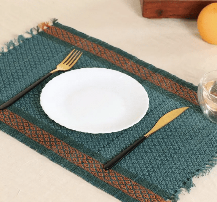 Handmade Dining Table Mats In Teal (Set Of 4/6) | Eco Friendly Tableware Sustainably Handwoven from Natural Grass