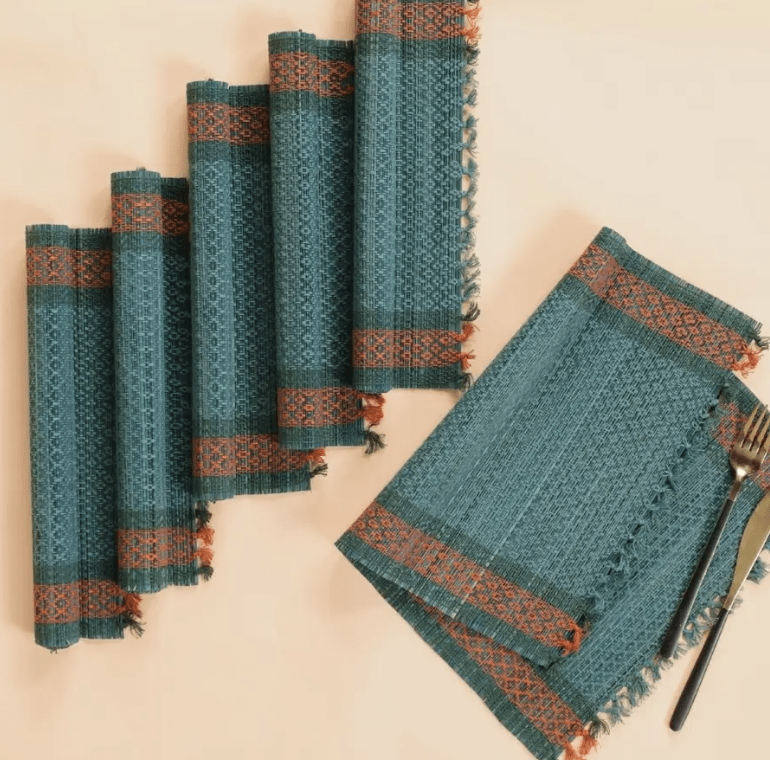 Handmade Dining Table Mats In Teal (Set Of 4/6) | Eco Friendly Tableware Sustainably Handwoven from Natural Grass
