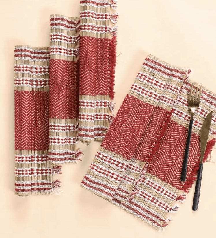 Handmade Dining Table Mats In Maroon (Set Of 4/6) | Eco Friendly Tableware Sustainably Handwoven from Natural Grass