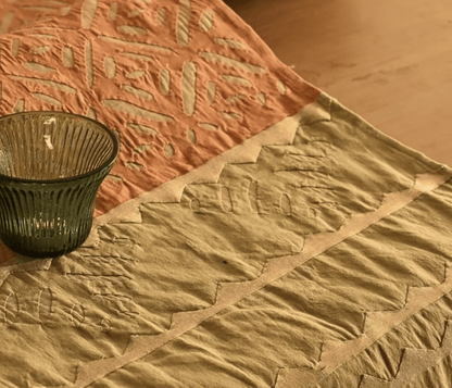 Coral & Sage Green Applique Cotton Dining Table Runner | 15" x 60" | Marigold Collection