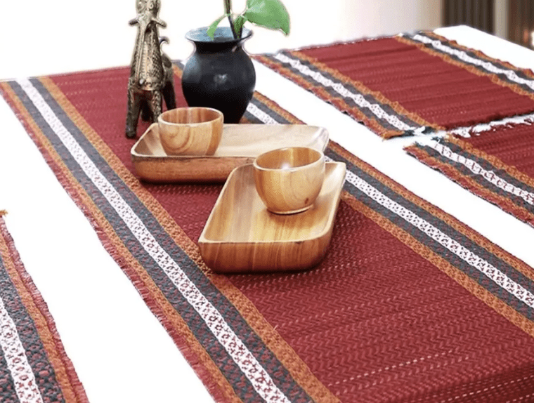 Handmade Dining Table Mats and Table Runner in Ruby Red (Set of 6/4) | Eco Friendly Tableware Sustainably Handwoven from Natural Grass
