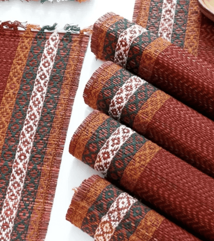 Handmade Dining Table Mats and Table Runner in Ruby Red (Set of 6/4) | Eco Friendly Tableware Sustainably Handwoven from Natural Grass