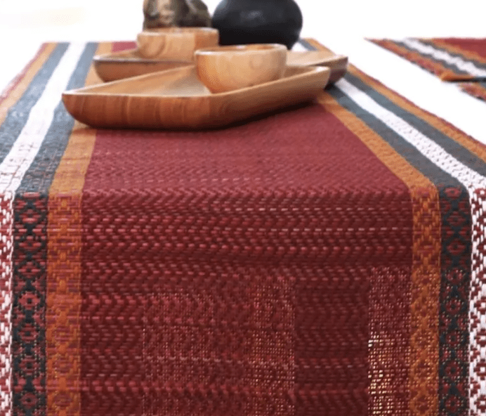 Handmade Dining Table Mats and Table Runner in Ruby Red (Set of 6/4) | Eco Friendly Tableware Sustainably Handwoven from Natural Grass