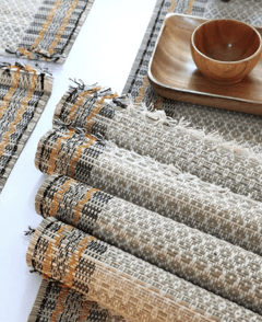 Handmade Dining Table Mats and Table Runner in Beige (Set of 6/4) | Eco Friendly Tableware Sustainably Handwoven from Natural Grass-2