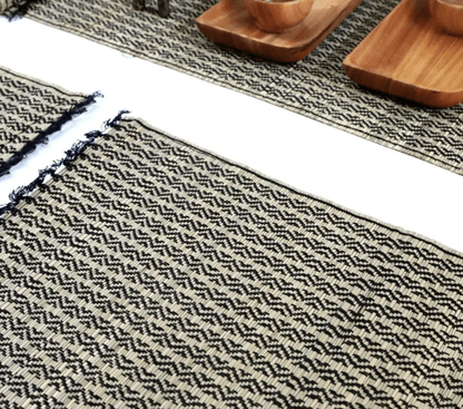 Handmade Dining Table Mats and Table Runner in Black (Set of 6/4) | Eco Friendly Tableware Sustainably Handwoven from Natural Grass
