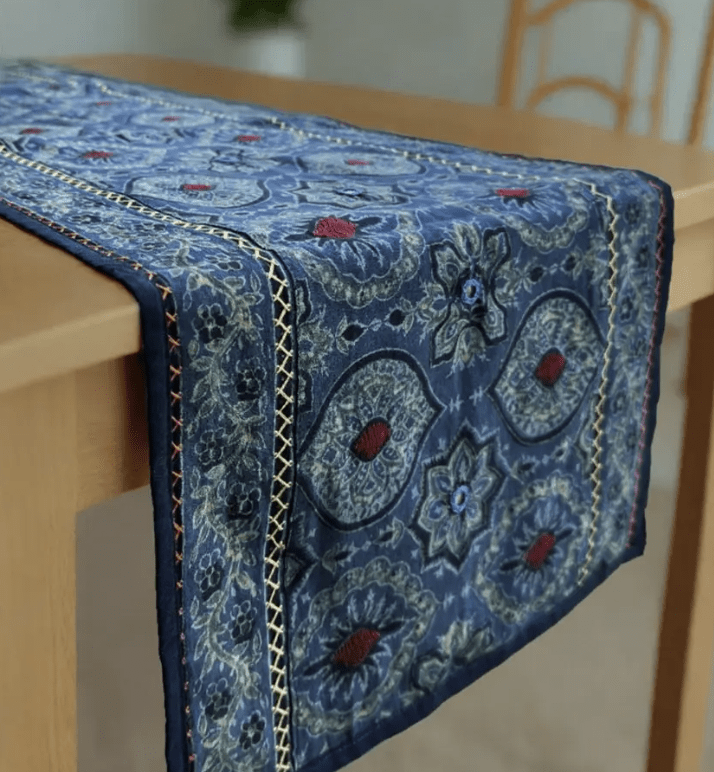 Dining Table Runner in Cotton with Block Print Blue | Eco Friendly Tableware Sustainably Crafted from Pure Cotton | Handmade In India