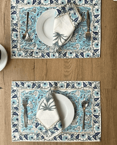 Handmade Dining Table Mats & Napkins in White & Floral (Set of 6) | Eco Friendly Tableware Sustainably Handwoven in Pure Cotton-2