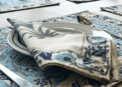 Handmade Dining Table Mats & Napkins in White & Floral (Set of 6) | Eco Friendly Tableware Sustainably Handwoven in Pure Cotton