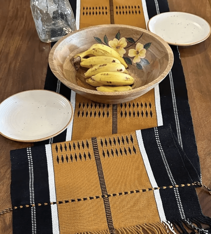 Mustard & Black Handwoven Tribe Inspired Table Runner