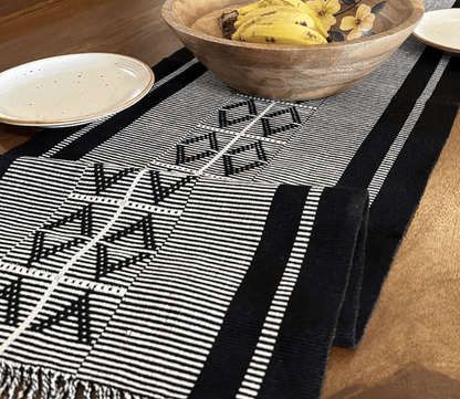 Monochrome Handwoven Diamond Motif Table Runner