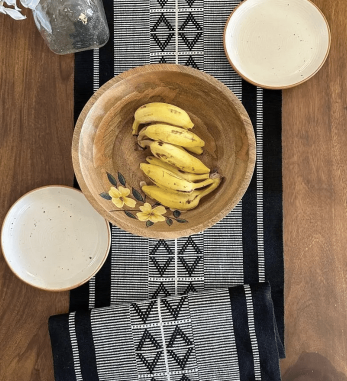 Monochrome Handwoven Diamond Motif Table Runner-1