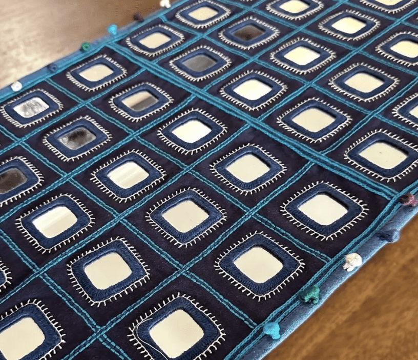 Hand Embroidered Mirror & Thread-Work Table Runners -Lambani Table Runners in Scarlet