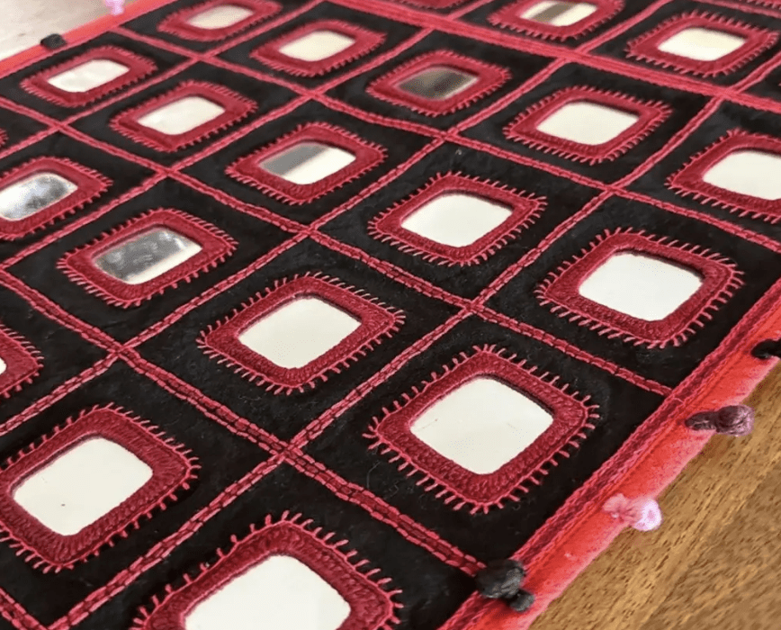 Hand Embroidered Mirror & Thread-Work Table Runners -Lambani Table Runners in Scarlet