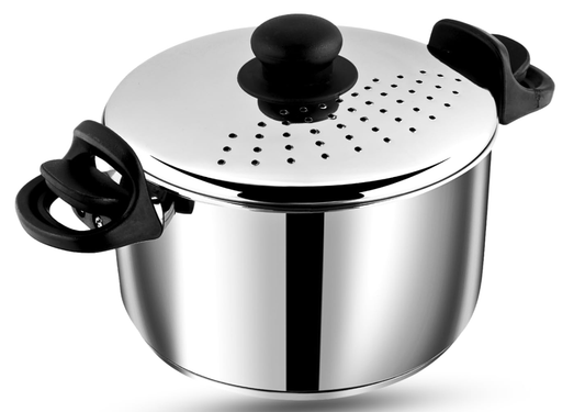 Vinod Stainless Steel Pasta, Rice Pot with Strainer lid - 6.8 Litre, SAS Bottom Rice Maker Cooker, Noodles, Veggies Boiler Pot with Locking Handles, Induction Base - 2 Year Warranty