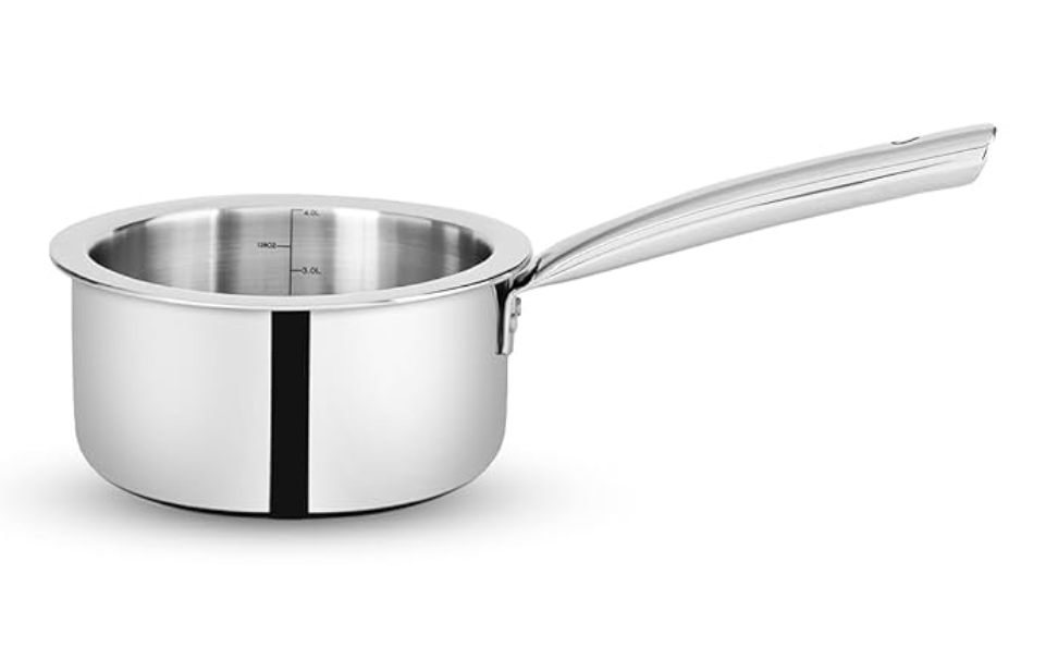 Bergner Tripro TriPly Stainless Steel 14cm (1.2 L) Saucepan, Sauce Pan with Heavy Bottom, New Improved Handles for firmer Grip, Even and Fast Heating, Easy to Clean - Induction Bottom and Gas Ready