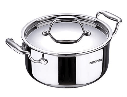 Bergner Argent Stainless Steel Cook N Serve Casserole with Lid, 3.1Ltr (20cm x 10cm), Silver