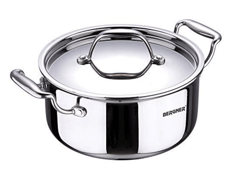 Bergner Argent Junior Chef Triply Stainless Steel 12 cm Casserole with Stainless Steel Lid, 0.8 Ltr Casserole, Durable Cookware, Mirror Finish, Induction Base and Gas Ready, Silver, 5-Year Warranty-1